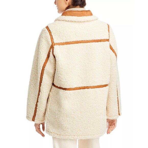 495$ STAND STUDIO Double-Breasted Faux Fur Chloe Jacket Size 34 FR/XS US Ivory - Picture 3 of 4